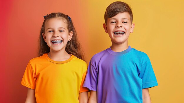 Photo deux enfants debout l'un à côté de l'autre avec des appareils orthopédiques sur happy learning