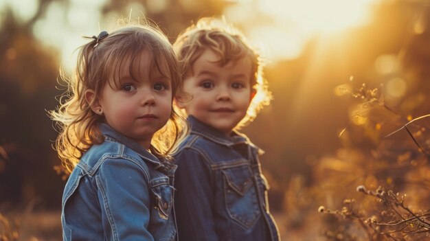 deux enfants debout dans un champ