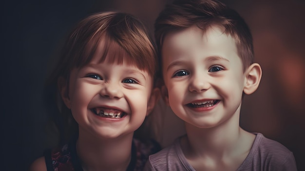 Deux enfants souriant et regardant la caméra journée des enfants