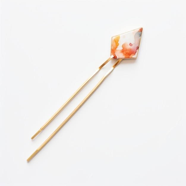 deux épingles à cheveux ornées de pierres multicolores, inspirées du style de Yuko Tatsushima. ces épingles présentent une combinaison de teintes orange clair et blanches, mettant en valeur un travail de pinceau minimaliste. le design intégré