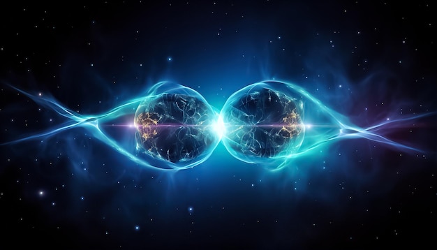 deux étoiles à neutrons bleu brillant fusionnant fond sombre