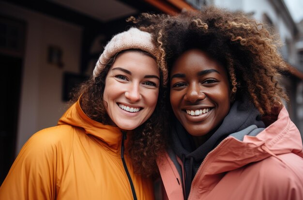 Photo deux femmes africaines debout devant la caméra prenant un selfie