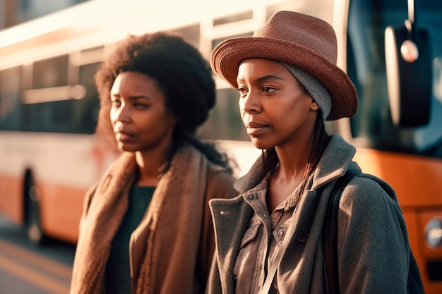 Deux femmes afro-américaines attendant un bus
