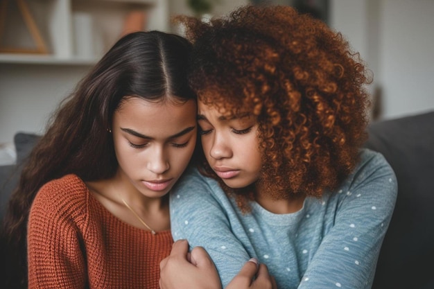 deux femmes assises sur un canapé à regarder un téléphone portable