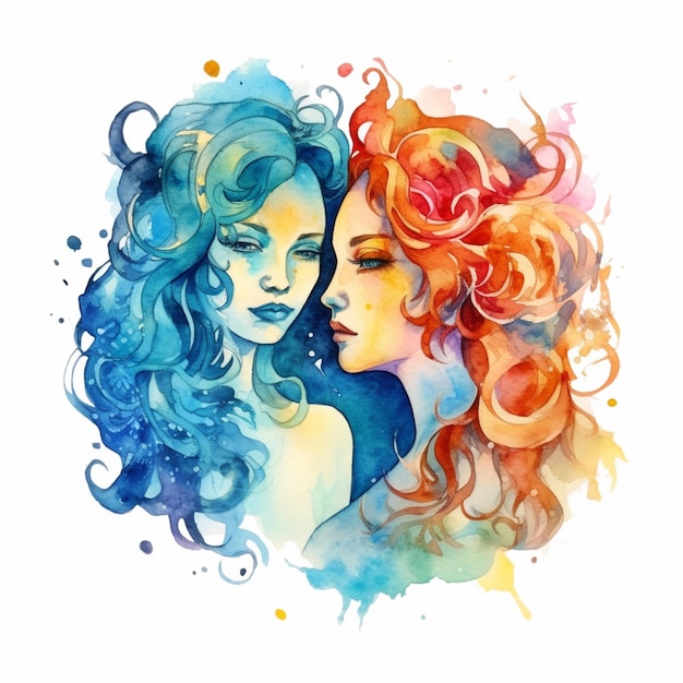 Deux femmes aux cheveux longs et aux cheveux colorés se regardent générative ai