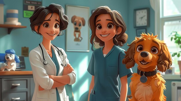 Deux femmes et un chien à l'hôpital