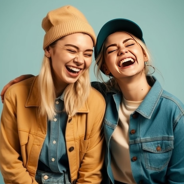 Deux femmes cool et heureuses qui s'embrassent et rient