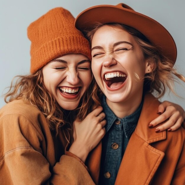 Deux femmes cool et heureuses qui s'embrassent et rient