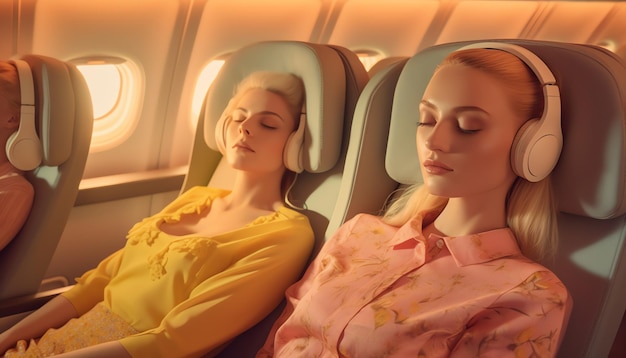 Deux femmes dormant dans un avion avec les mots air new zealand sur le dos