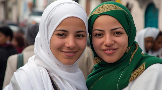 Deux femmes portant un hijab vert et un foulard vert