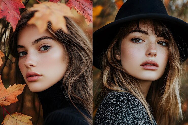 Photo deux femmes posent au milieu des feuilles d'automne vibrantes dans un cadre extérieur serein ai générative