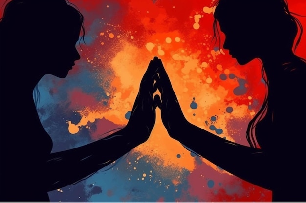 Deux femmes en prière sur un fond coloré Illustration vectorielle