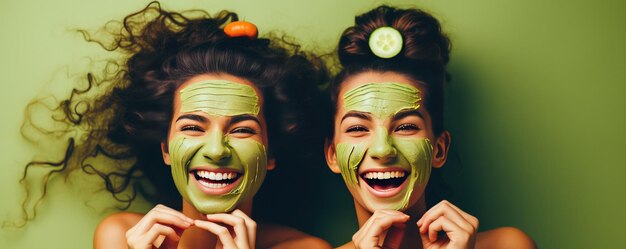 Deux femmes profitent d'une journée dans un centre de spa en appliquant un masque facial au concombre.