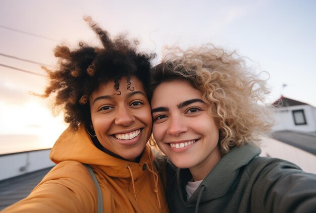 deux femmes se montrent un selfie ensemble.