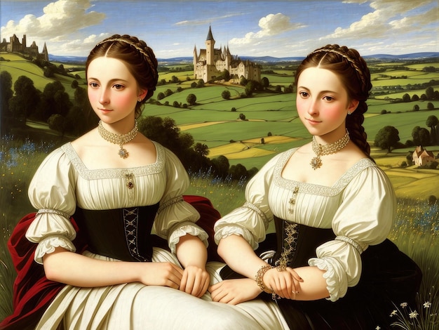 Deux femmes sont assises sur un champ et une porte du noir