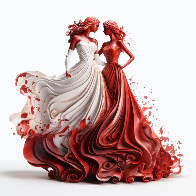 Photo deux femmes tenant des rubans rouges sculpture en céramique de style zbrush