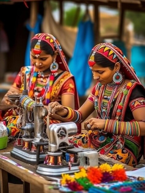 Photo deux femmes travaillent sur une table avec une bouilloire à thé dessus