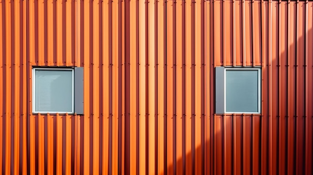 Deux fenêtres sur un mur orange avec le mot « sur le côté ».