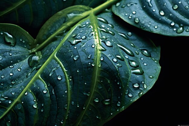 Deux feuilles avec de nombreuses gouttes d'eau dessus