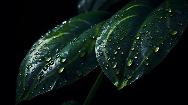 Deux feuilles avec de nombreuses gouttes d'eau dessus