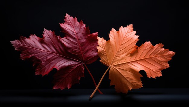 Deux feuilles rouges et oranges