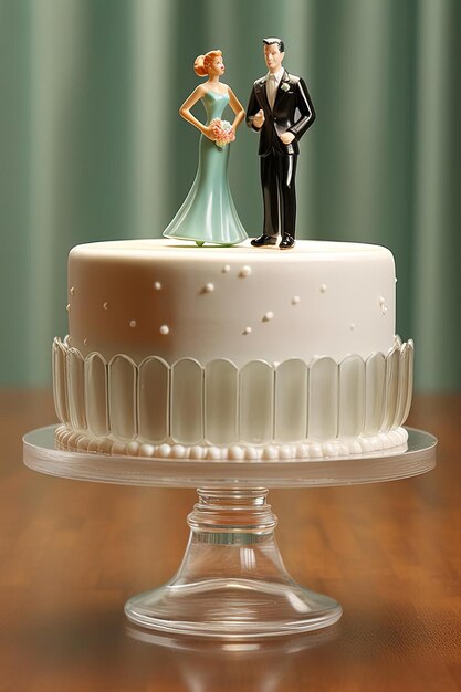 Photo deux figurines au gâteau de mariage