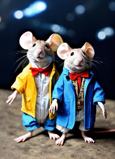 Photo deux figurines de souris portant des costumes dont l'un a une veste bleue