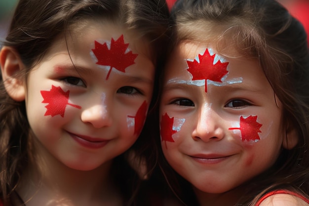 Deux filles avec le canada peint sur leurs visages