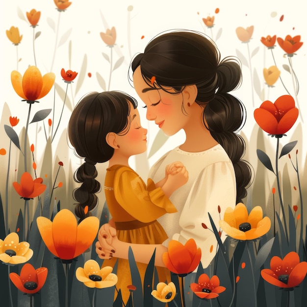 Deux filles dans un champ de fleurs