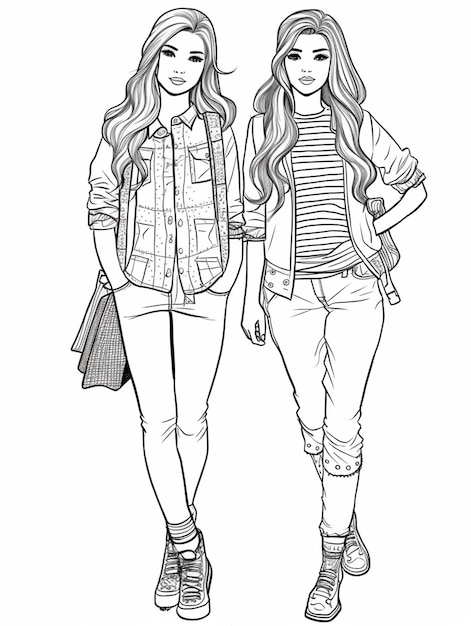 deux filles en jeans et vestes marchant ensemble générative ai