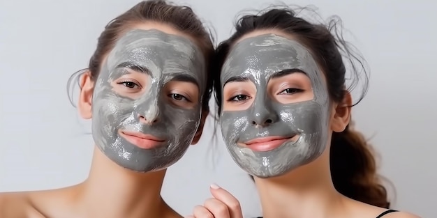 Deux filles avec un masque gris