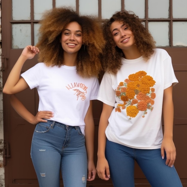 deux filles portant des chemises blanches sur lesquelles est écrit l'été
