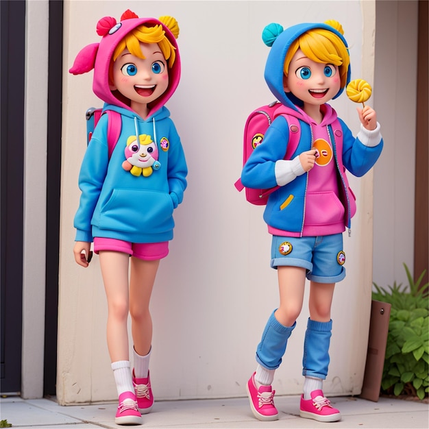 deux filles portant des vestes avec le nom Hello Kitty dessus