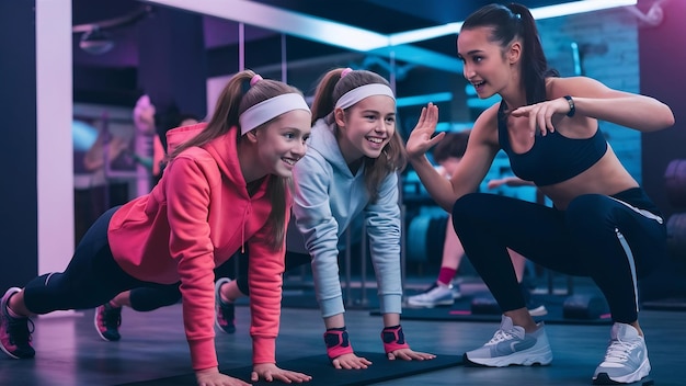 Photo deux filles s'entraînent ensemble pour se remettre en forme.