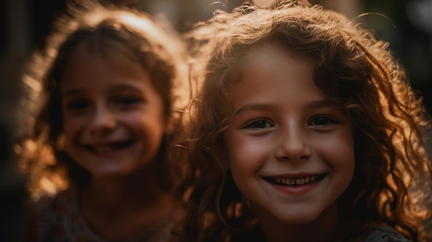 Deux filles souriant et regardant la caméra