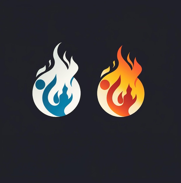 deux flammes avec les mots « feu » dessus.