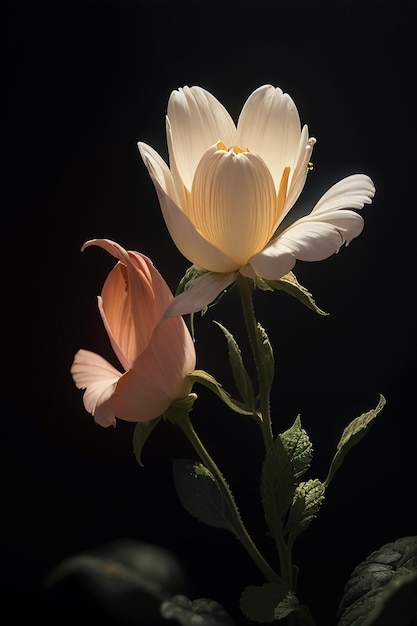 Deux fleurs blanches et roses avec le mot amour dessus