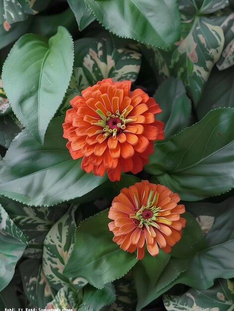 Deux fleurs d'orange entourées de feuilles vertes un jour ensoleillé dans le jardin avec un fond vert