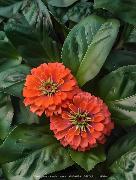 Deux fleurs d'orange entourées de feuilles vertes un jour ensoleillé dans le jardin avec un vert