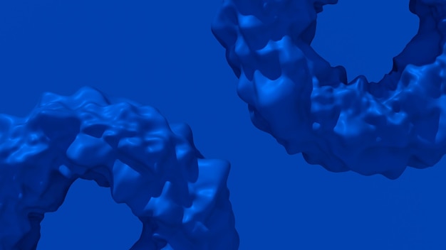 Deux formes de cercle déformé bleu fond bleu Illustration monochrome abstraite rendu 3d