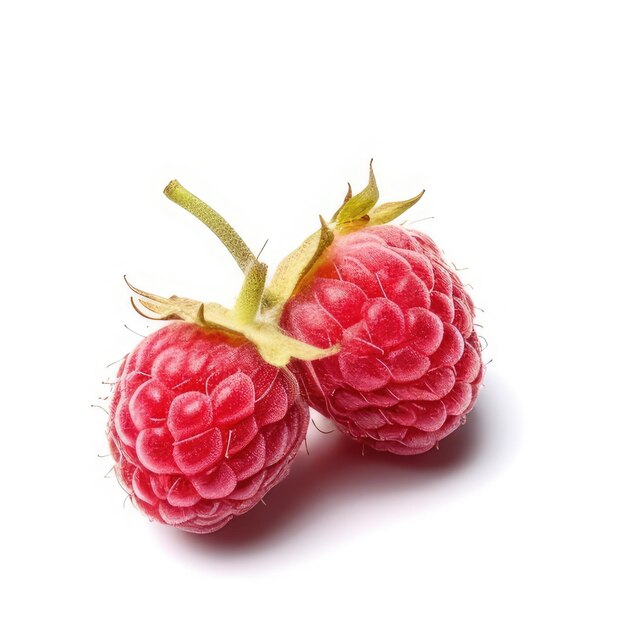 Photo deux framboises avec une tige verte dessus