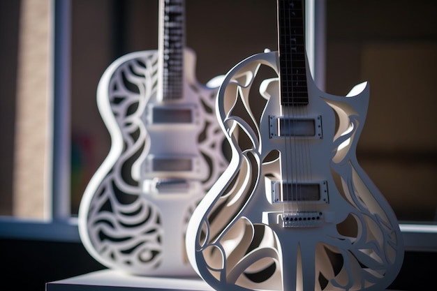 Deux guitares en papier blanc avec le mot guitare sur le dessus.