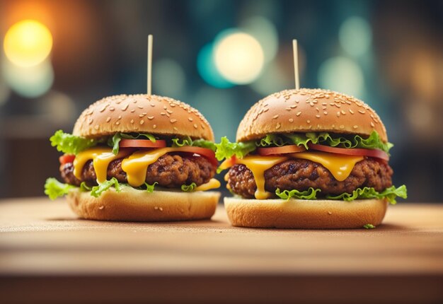Deux hamburgers sur l'espace d'arrière-plan du café pour le texte IA générative