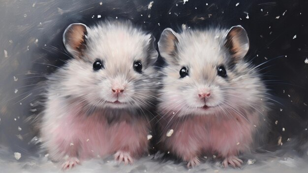 Deux hamsters mignons sur un fond rose illustration à l'aquarelle faite à la main