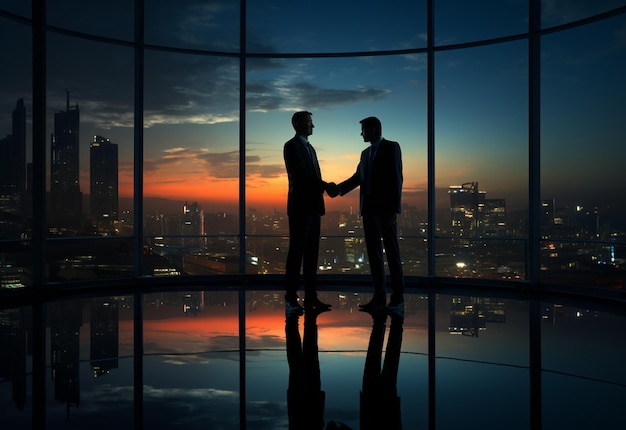 Deux hommes d'affaires main serrant la silhouette pleine vue