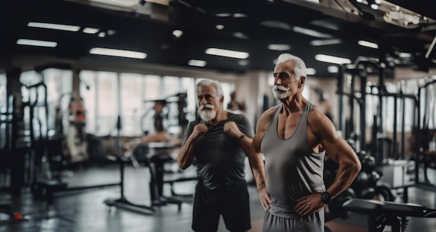 Photo deux hommes âgés au gymnase mode de vie actif et sports chez les hommes âgés