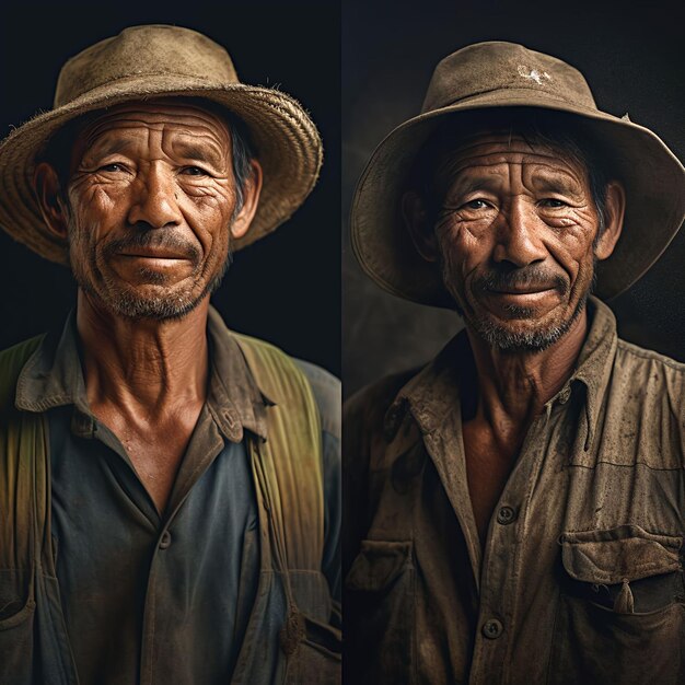 Deux hommes côte à côte dont l'un porte un chapeau.