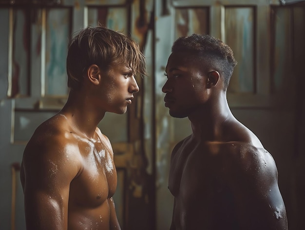 Deux hommes devant une porte.