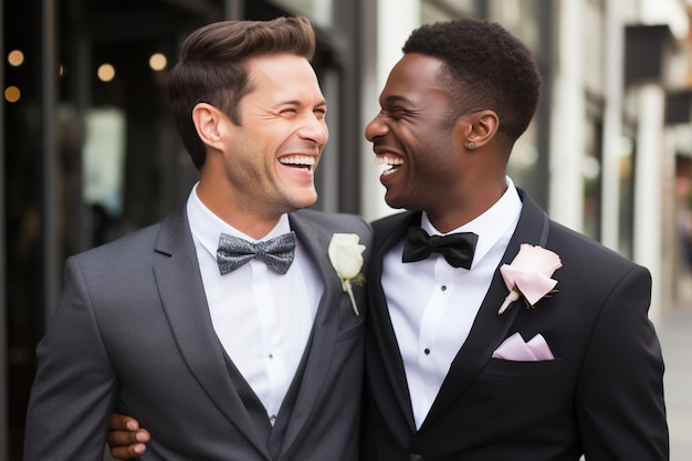 Photo deux hommes heureux amoureux partagent leurs vœux et se marient objectifs de relation lgbtq