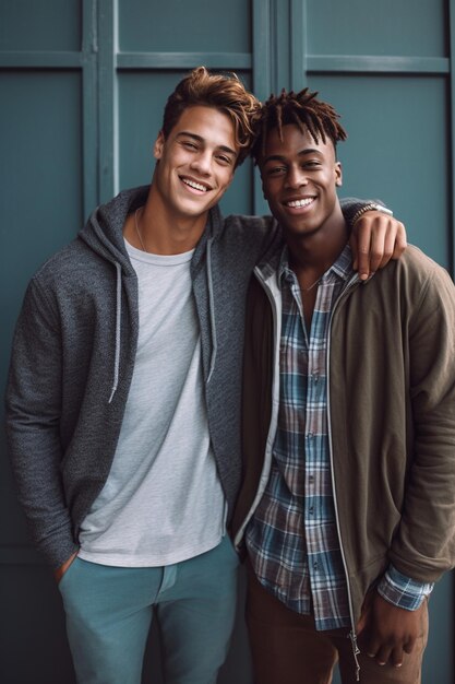 deux hommes posent pour une photo ensemble, dont l'un a une chemise blanche qui dit " je suis un sucker pour un ami ".